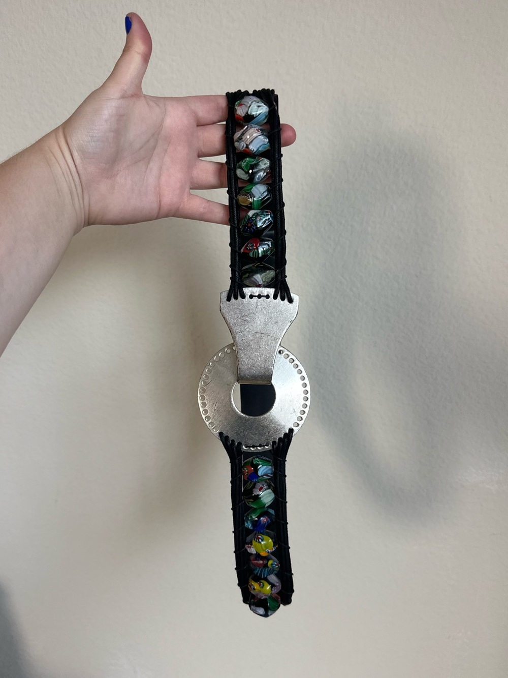 Chico’s Millefiori Glass Bead Leather Belt